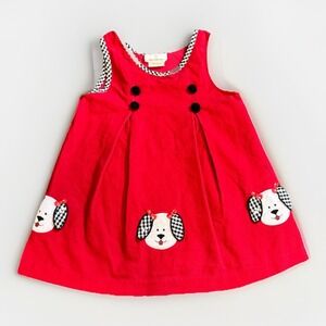 Rare Too by Rare Editions Puppy Dress Sleeveless Corduroy Red Girls Size 3T